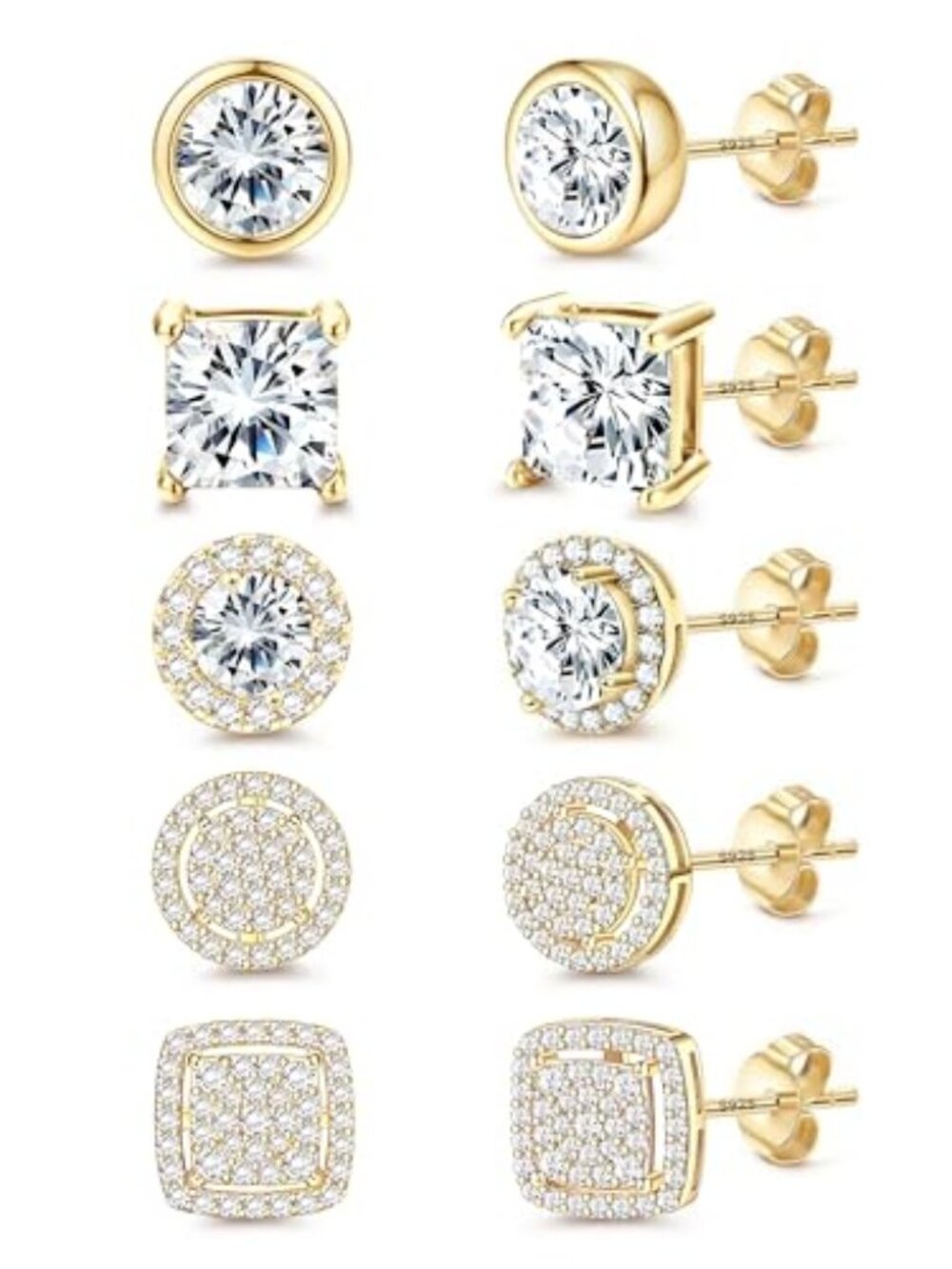 14K Gold Plated Stud Earrings for Men Sterling Silver Studs